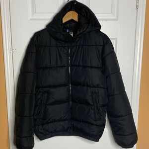 H&M Men's Black Quilted Hooded Puffer Jacket #4